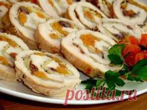 Куриный рулет с яблоками и сухофруктами. Рецепт c фото от варуник 9 ноября 2009 на koolinar.ru