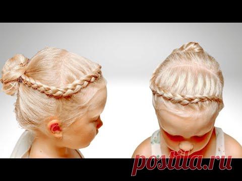 Простая причёска с шишечкой. Детские прически