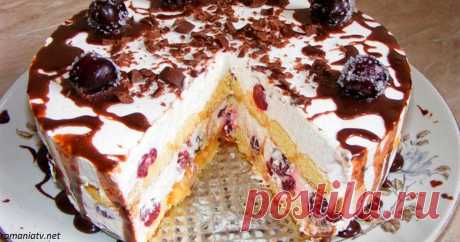 Торт из печенья с вишнями: простой, вкусный - и без выпечки! Со сметанно-масляным кремом.