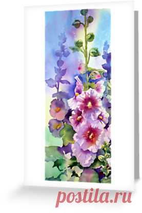 "Summertime Hollyhocks" by Ann Mortimer | Redbubble