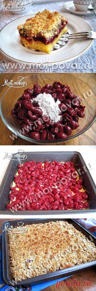 Пирог с вишней и ореховым штрейзелем - кулинарный рецепт.