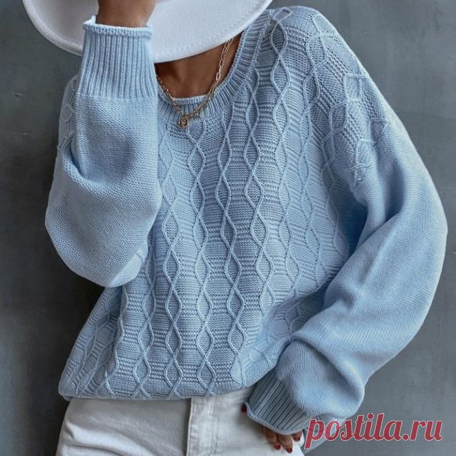 Пыльно-синий повседневный длинный джемпер с длинным рукавом от бренда SheIn