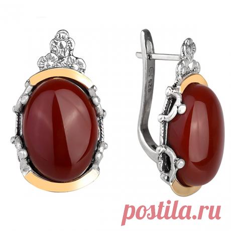 14.490 р-Серебряные серьги Yaffo с карнелианом и золотом SAE916 - Женские украшения