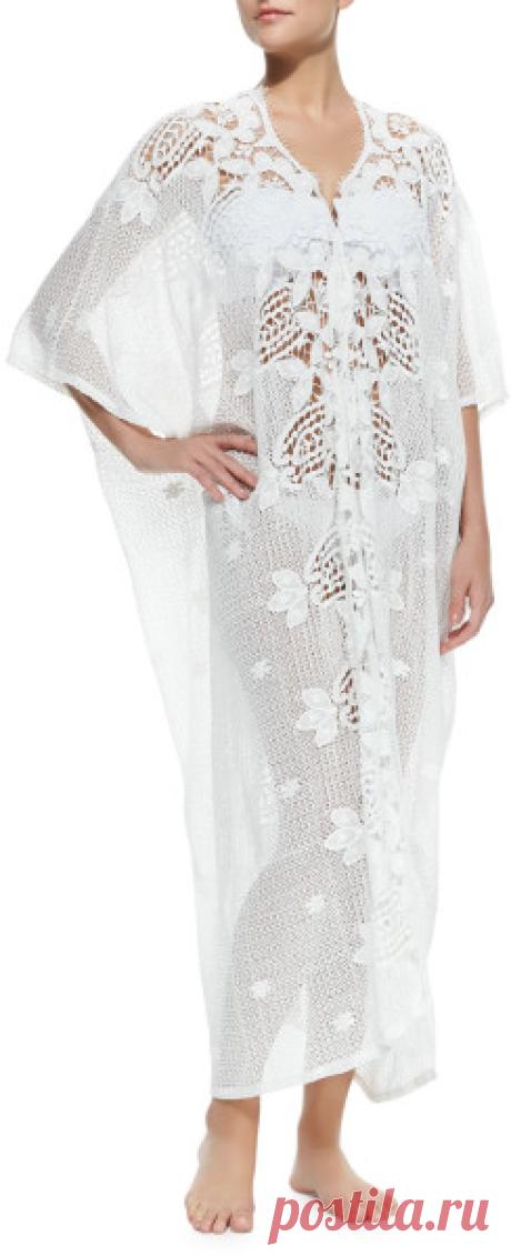 Miguelina Rachel Long Crochet-panel Caftan in White | Lyst