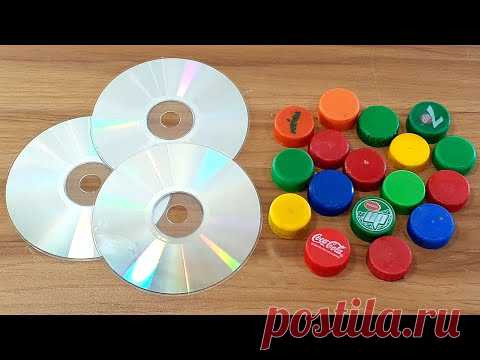 AMAZING CRAFTING OUT OF OLD CD DISC & PLASTIC BOTTLE CAPS | AWESOME DECORATION IDEA 2020 - YouTube
