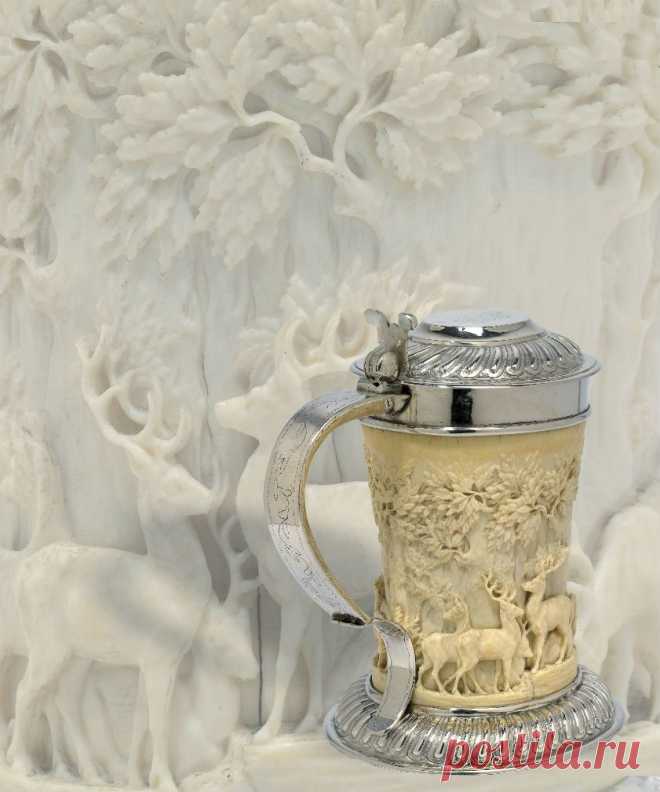 Резьба по кости Ivory - Антикварная кружка, 18-19 вв..