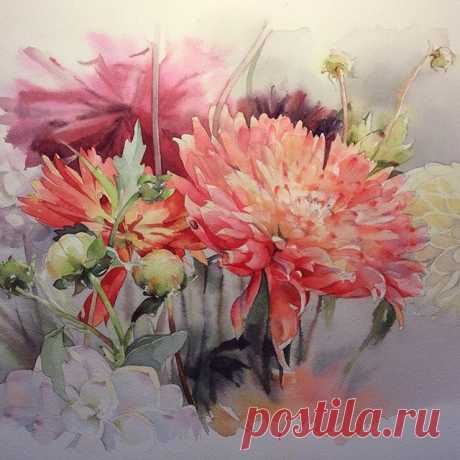 Георгины.  #рисую_все_что_вижу #поканемойсад #art #artist #paint #draw #watercolor #watercolorpainting #acuarela #aquarelle #aquarell #topcreator #art_we_inspire #process_of_creativity #artstagram #worldofartists #global_artist #artworks_artist #arts_gallery #arts_help #skrien #dahlia #fleurs #flowers #георгины #цветы #акварель #winsornewton #sennelier #lanaquarelle