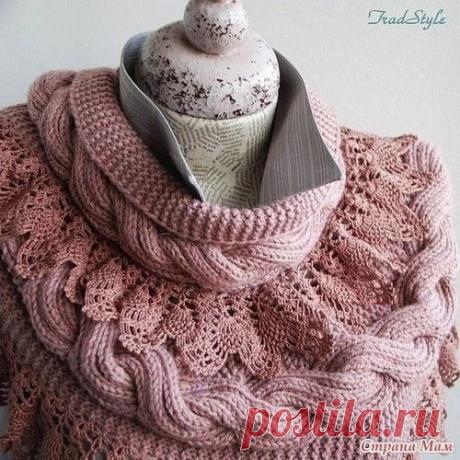 Шарф-снуд &quot;Стефания&quot; спицами с отделкой крючком