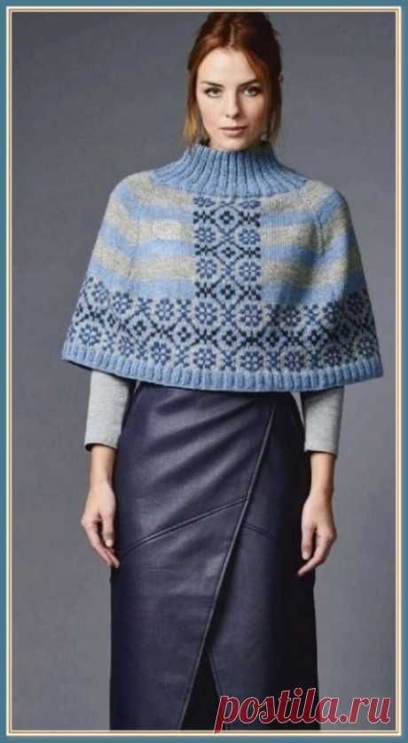 Пончо спицами с жаккардовыми узорами