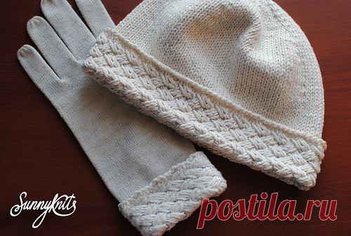 Шапка с плетёным отворотом Basket weave hat - Sunnyknits