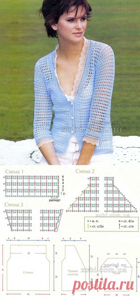 Женский вязаный летний жакет крючком. Очень просто и очень нежно!