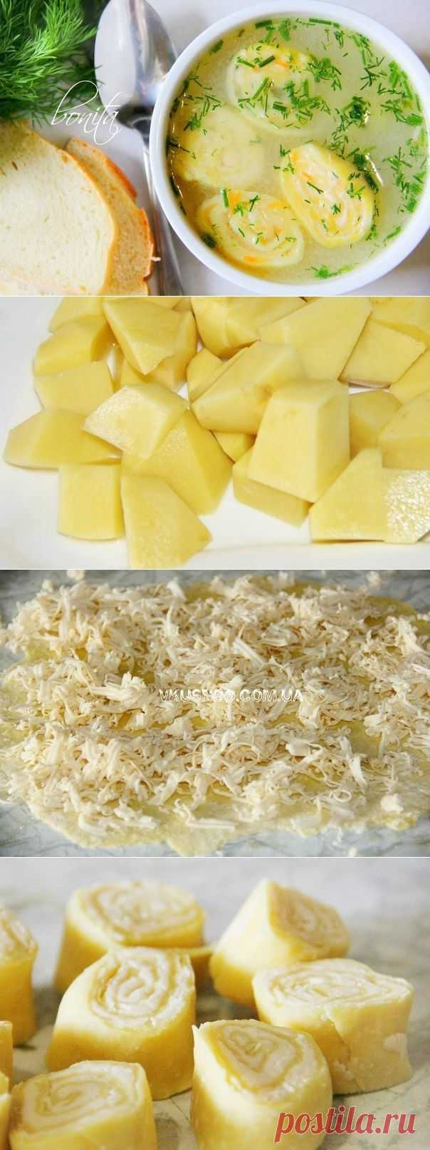 Как приготовить вкусный куриный суп с сырными рулетиками.  - рецепт, ингридиенты и фотографии