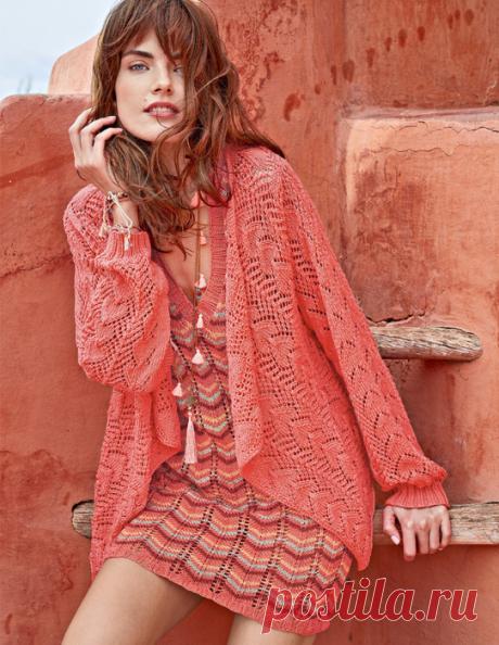 Вяжем эффектный ансамбль: платье с зубчатым узором и ажурный жакет