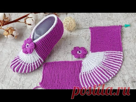 Красивые ТАПОЧКИ СЛЕДОЧКИ на 2-х спицах.