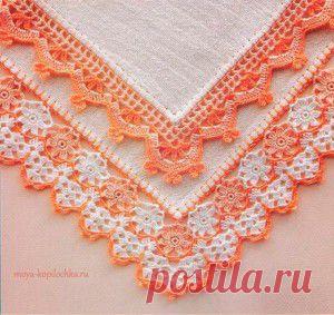 42 образца вязаного кружева со схемами для отделки края изделия