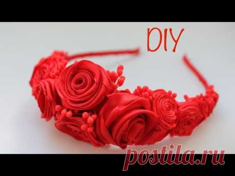 Satin Ribbon Flower Headband DIY / Ободок из атласных лент - YouTube