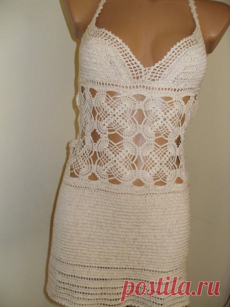 Filet Roses Crochet Dress 45A