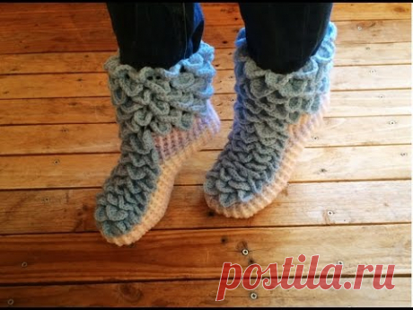 Crochet : Chaussons adulte point crocodile facile 2/ Crochet crocodile stitch socks 2