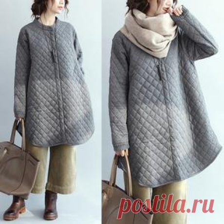 Casual gray down overcoat plus size stand collar down overcoat Casual – Omychic