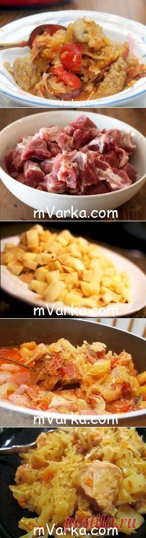 Картошка с капустой и свининой в мультиварке