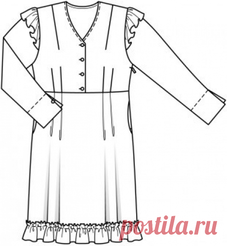 Платье с оборками - выкройка № 419 из журнала 2/2015 Burda. Мода для полных – выкройки платьев на Burdastyle.ru