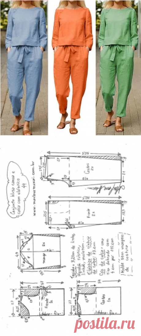 Conjunto blusa canoa e calça com elástico – Marlene Mukai