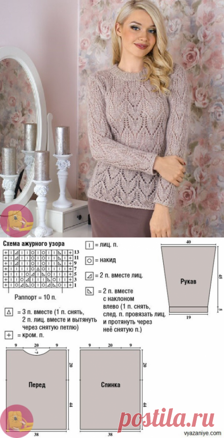 ​Пуловер ажурным узором — Сделай сам, идеи для творчества - DIY Ideas