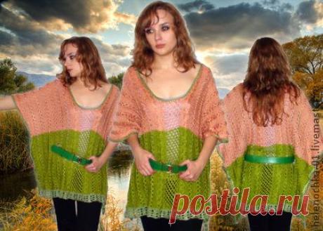 Накидка-туника - накидка,палантин,пончо,с поясом,зелень,осенняя мода 2013