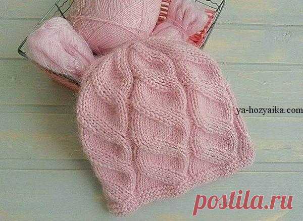Шапка узором ложная коса. Схема ya-hozyaika.com/vyazanie-spitsami/shapki/shapka-uzoro..