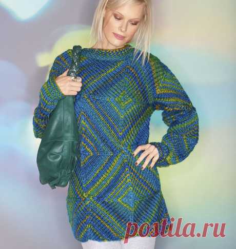 Удлиненный джемпер из квадратов - схема вязания спицами. Вяжем Джемперы на Verena.ru