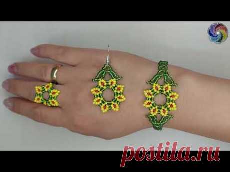 Серьги из бисера в форме цветочка