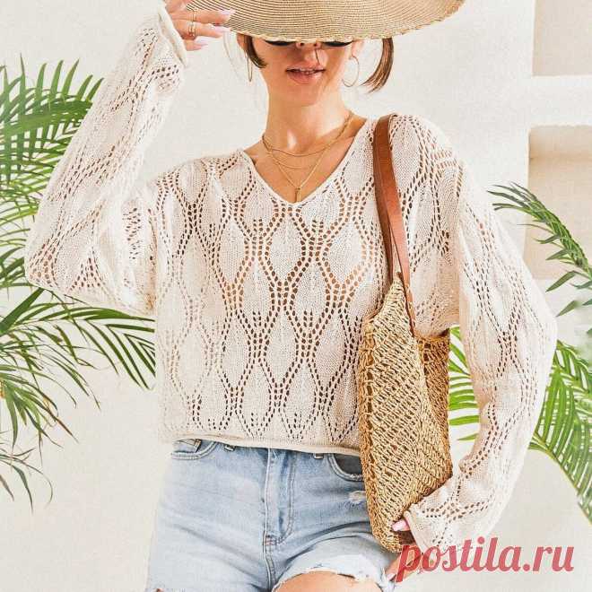 Ажурный джемпер с лиственным узором (схема узора)