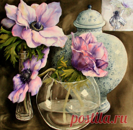 Анемоны в двух стеклянных вазах | Ева Бройер арт-дилер