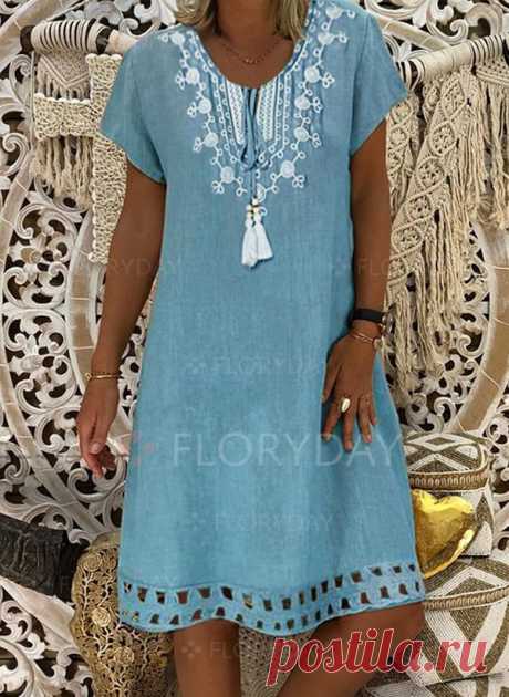 Casual Color Block Round Neckline Above Knee A-line Dress - Floryday