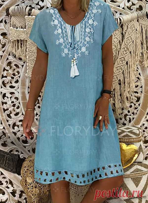 Casual Color Block Round Neckline Above Knee A-line Dress - Floryday