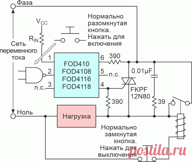 Комбинация симистора и реле - FOD410, FOD4108, FOD4116, FOD4118
