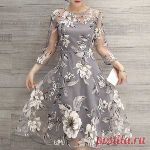 Charming Round Neck 3/4 Sleeve Floral Print See-Through Dress For Women I like this. Do you think I should buy it?