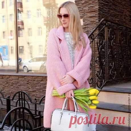 Купить Пальто вязаное розовое - бледно-розовый, пальто, пальто женское, пальто вязаное, пудровый