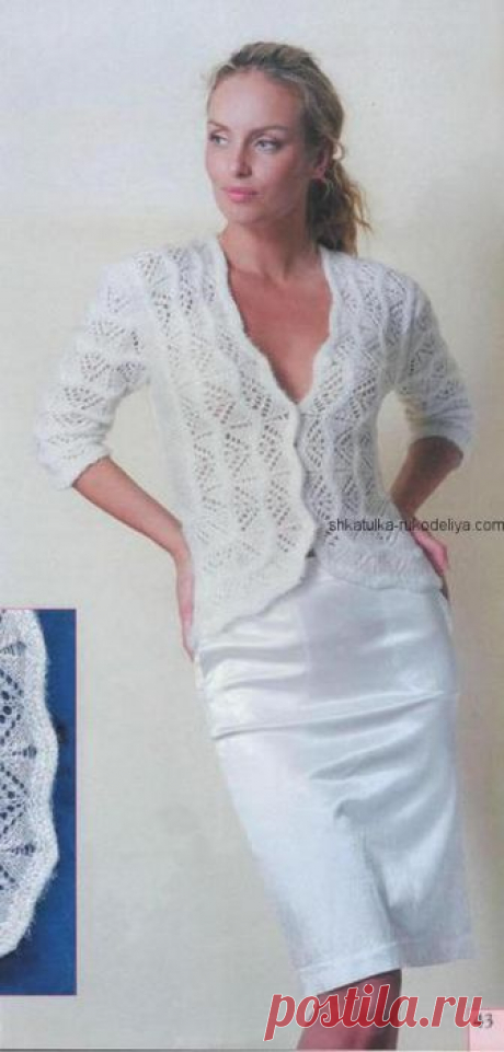 Ажурный белый  жакет спицами своими руками. Женский жакет с ажуром и описанием