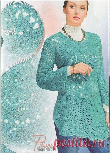 Купить Вязаная туника «Море под солнцем» - ручная авторская работа, Нерегулярное вязание, фриформ