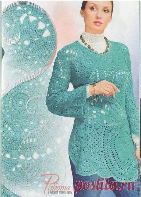 Купить Вязаная туника «Море под солнцем» - ручная авторская работа, Нерегулярное вязание, фриформ