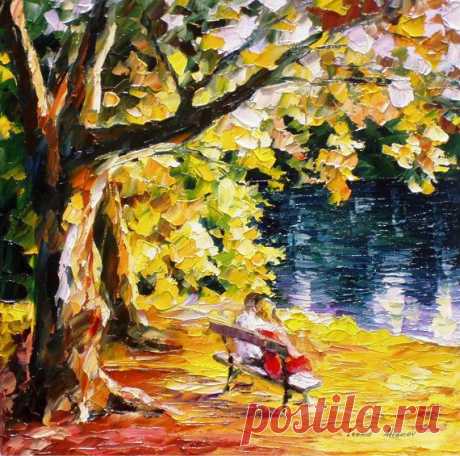 Kisses On The Bench PALETTE KNIFE Landscape от AfremovArtStudio