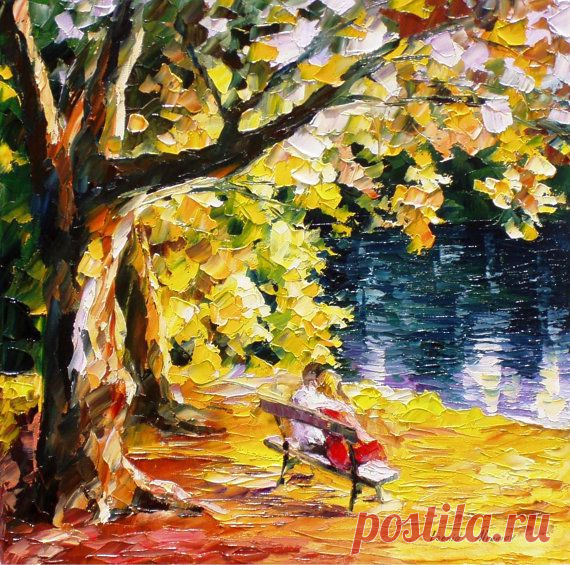 Kisses On The Bench PALETTE KNIFE Landscape от AfremovArtStudio