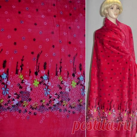 Купить Велсофт-махра красная купон цветы ш.190 ткань в Украине в розницу и оптом в интернет магазине