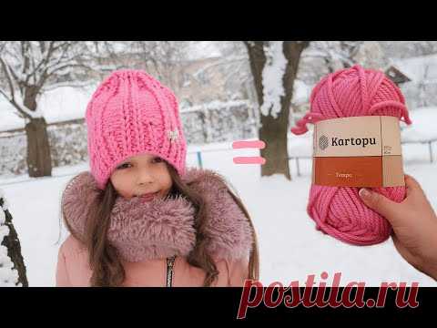 Шапка из толстой пряжи спицами