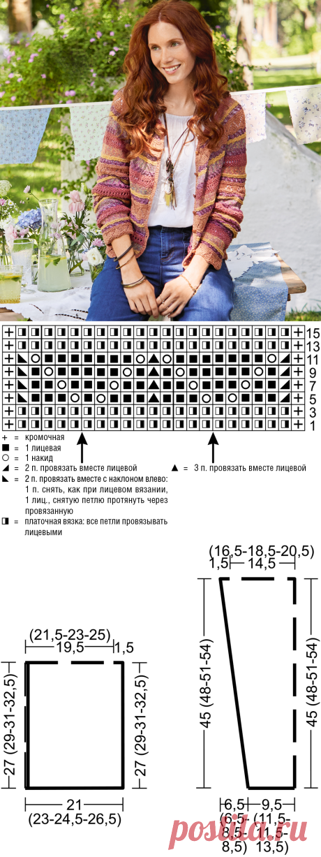 Ажурный жакет в полоску - схема вязания спицами. Вяжем Жакеты на Verena.ru