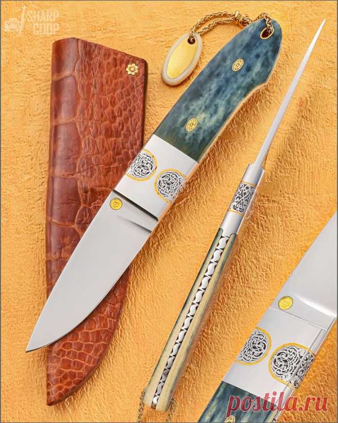 Нож. Гравировка. Растительный орнамент. Всечка золотом.