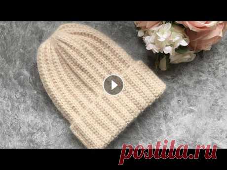 ВЯЖЕМ ЖЕНСКУЮ ШАПКУ С ОТВОРОТОМ ФРАНЦУЗСКОЙ РЕЗИНКОЙ! KNITTED HAT ИДЕАЛЬНЫЙ МЕТОД СОЕДИНЕНИЯ НИТЕЙ ВЯЖЕМ ОБРАЗЕЦ ПОВОРОТНЫМИ РЯДАМИ набираем кол-во петель кратное 4 +3 петли для симметрии + 2 кромочные. Я набрала 25 ...