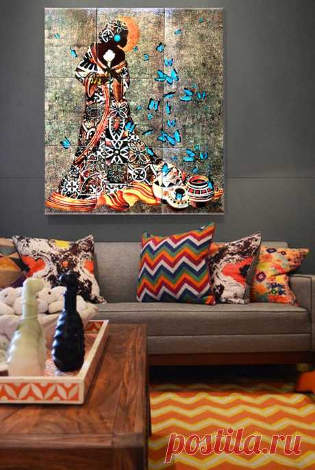 африканский интерьер, панно в ванную, керамическое панно