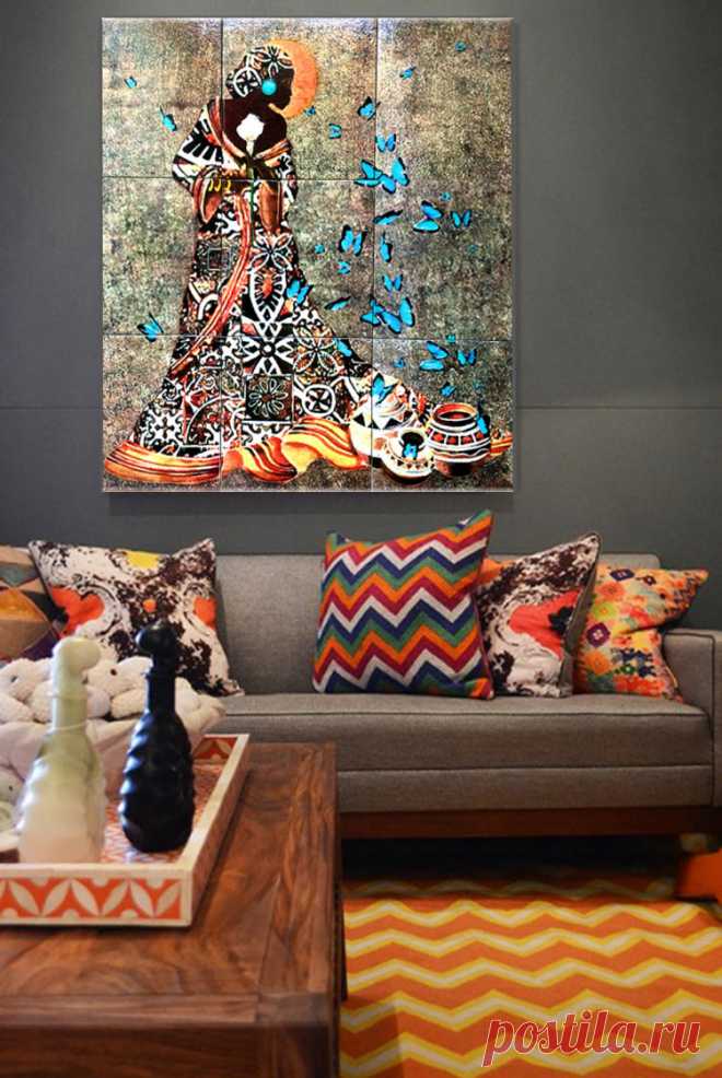 африканский интерьер, панно в ванную, керамическое панно